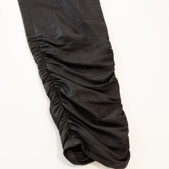 Jacquemus-Inspired Black Linen Trousers | Pleated High Waist + Ruched Hem - Picture 4 of 8